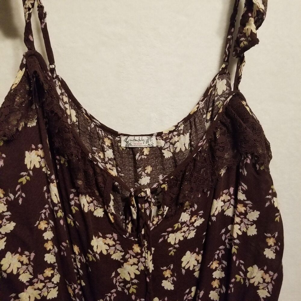 Intimately Free People XL Bodysuit Take It Away Brown Floral Lace Cottagecore - Picture 2 of 11